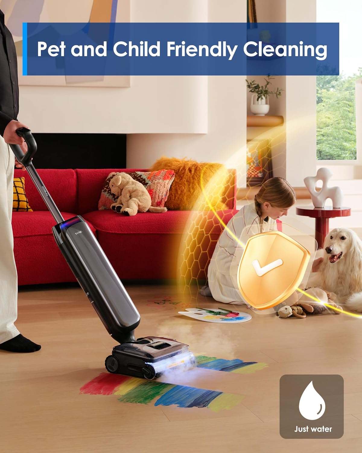 Tineco Floor One S9 Artist Steam Wet Dry Vacuum Cleaner, High-Temp Steam Cleaning, 22kPa Suction, 360° SmoothDrive, Anti-Tangle Design, 185°F Flashdry, Long Runtime, 180° Lay-Flat