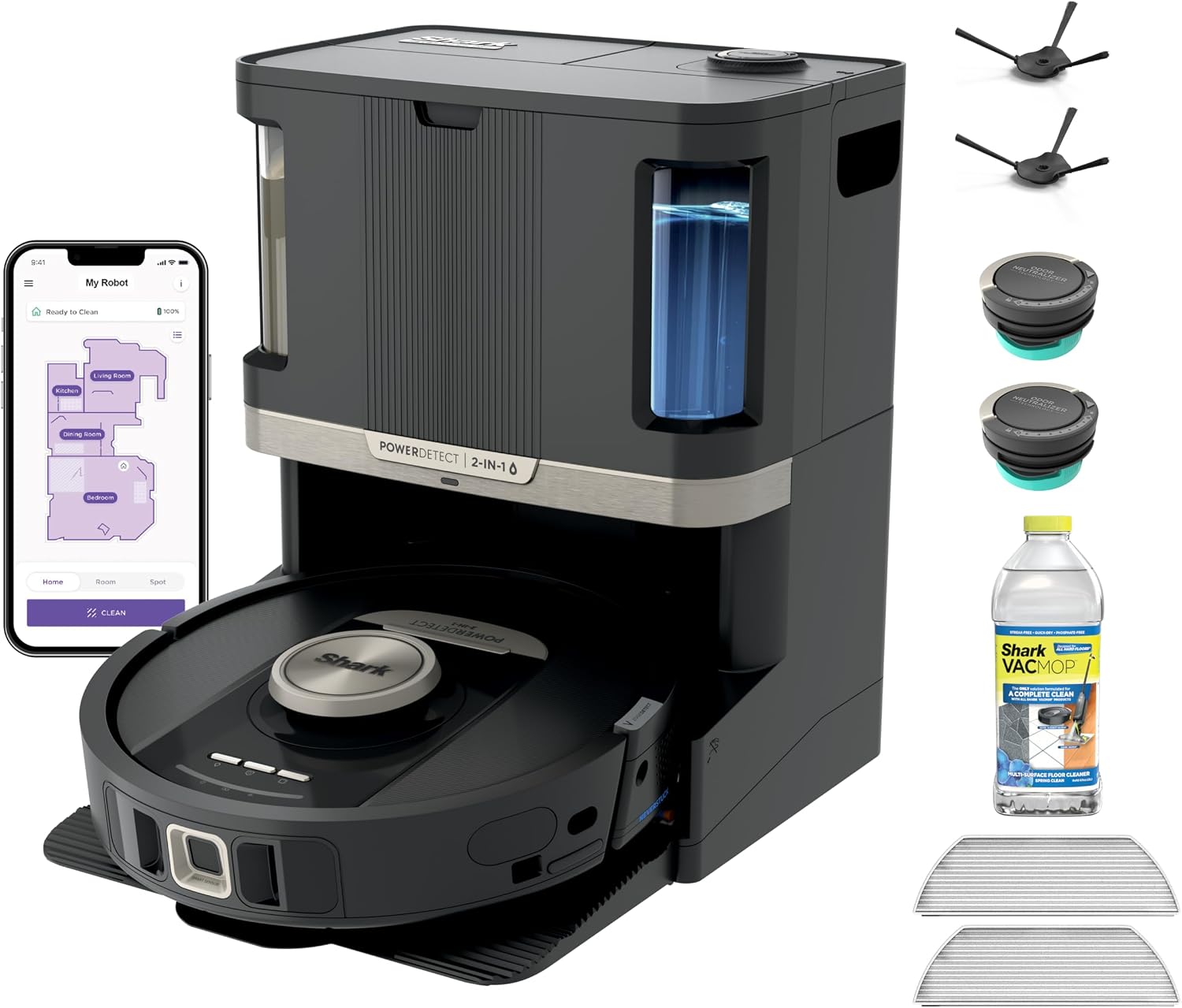 Shark PowerDetect NeverTouch Pro Robot Vacuum & Mop, Black,AV2800ZEBK | 5 PowerDetect Technologies, NeverStuck, NeverTouch Pro Base (Self-Empty 60-Day, Refill, Pad Wash/Dry), 360° LiDAR + 3D Sensor