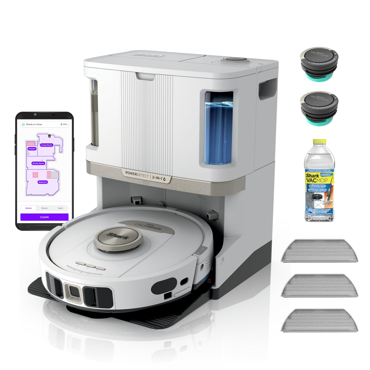 Shark PowerDetect NeverTouch Pro Robot Vacuum & Mop, Black,AV2800ZEBK | 5 PowerDetect Technologies, NeverStuck, NeverTouch Pro Base (Self-Empty 60-Day, Refill, Pad Wash/Dry), 360° LiDAR + 3D Sensor