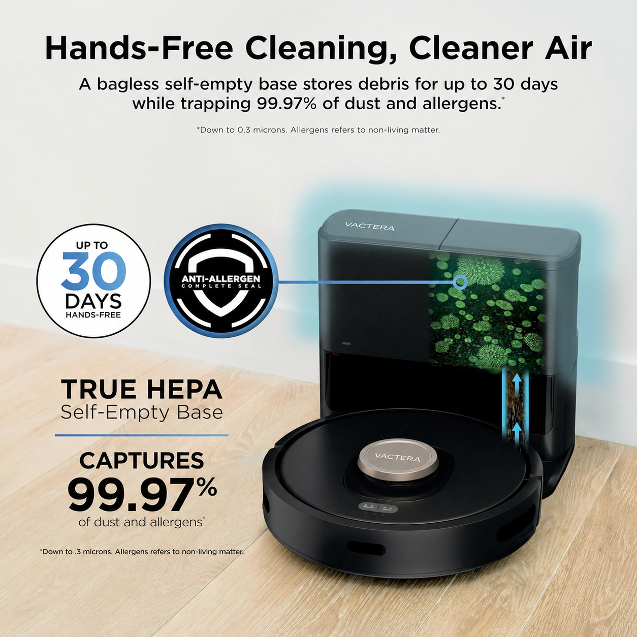 Vactera Robot Vacuum with XL HEPA Self-Empty Base