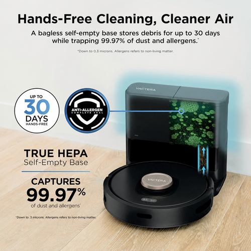 Vactera Robot Vacuum with XL HEPA Self-Empty Base